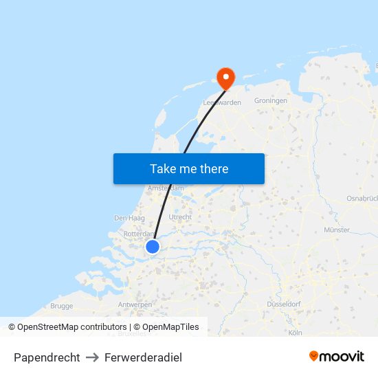 Papendrecht to Ferwerderadiel map