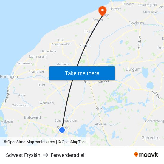 Sdwest Fryslân to Ferwerderadiel map