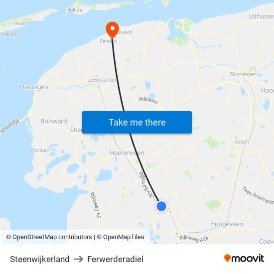 Steenwijkerland to Ferwerderadiel map