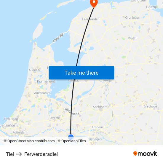 Tiel to Ferwerderadiel map