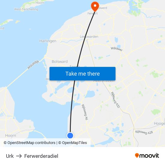 Urk to Ferwerderadiel map