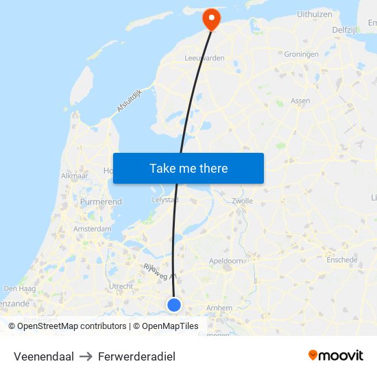 Veenendaal to Ferwerderadiel map