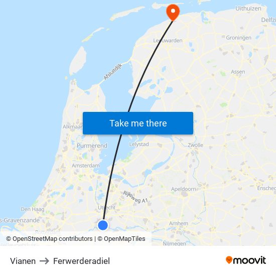 Vianen to Ferwerderadiel map