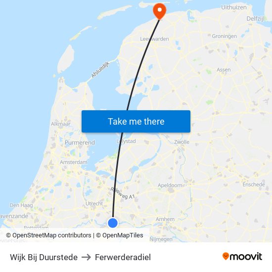 Wijk Bij Duurstede to Ferwerderadiel map