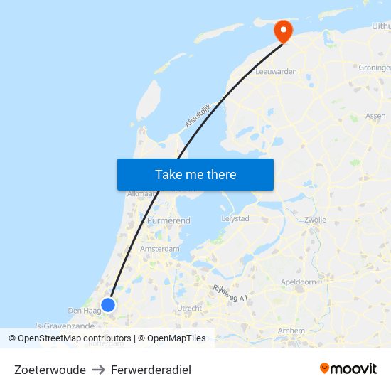 Zoeterwoude to Ferwerderadiel map