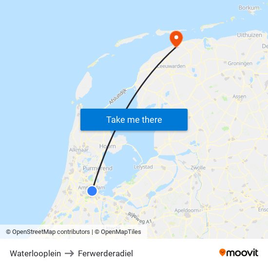 Waterlooplein to Ferwerderadiel map