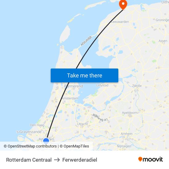 Rotterdam Centraal to Ferwerderadiel map