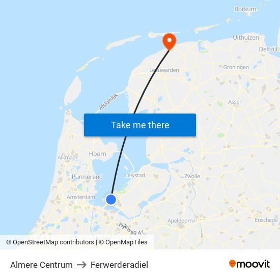 Almere Centrum to Ferwerderadiel map