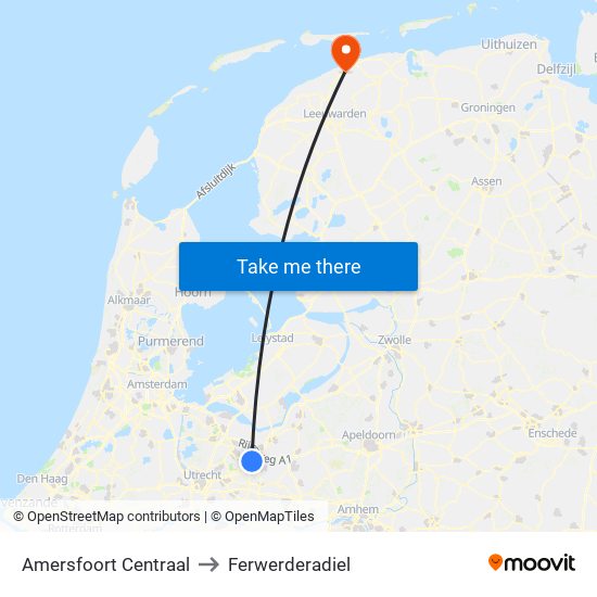 Amersfoort Centraal to Ferwerderadiel map