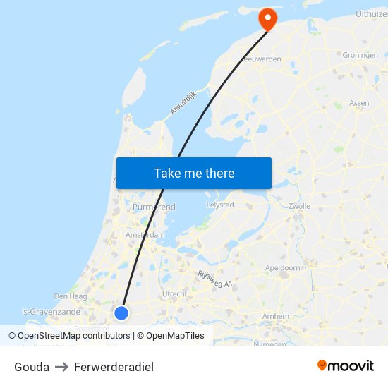 Gouda to Ferwerderadiel map