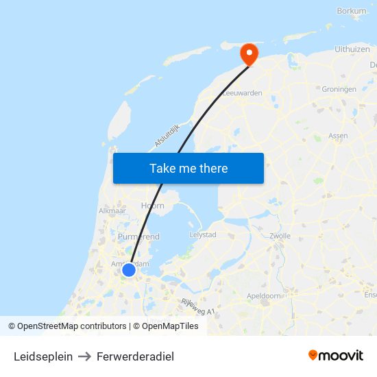 Leidseplein to Ferwerderadiel map