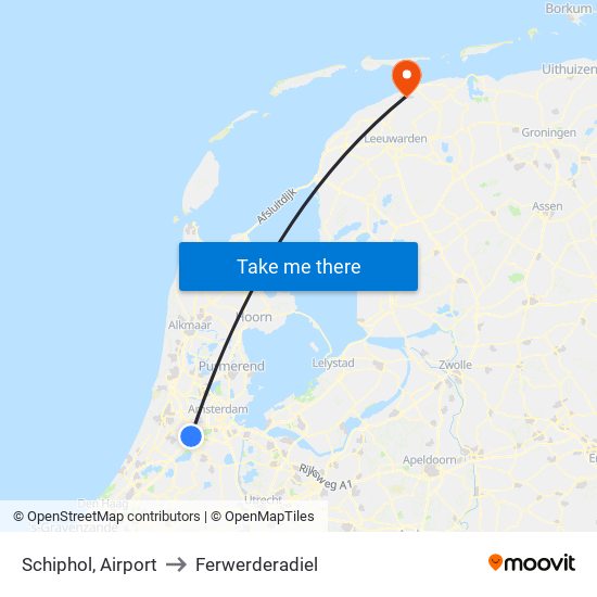 Schiphol, Airport to Ferwerderadiel map