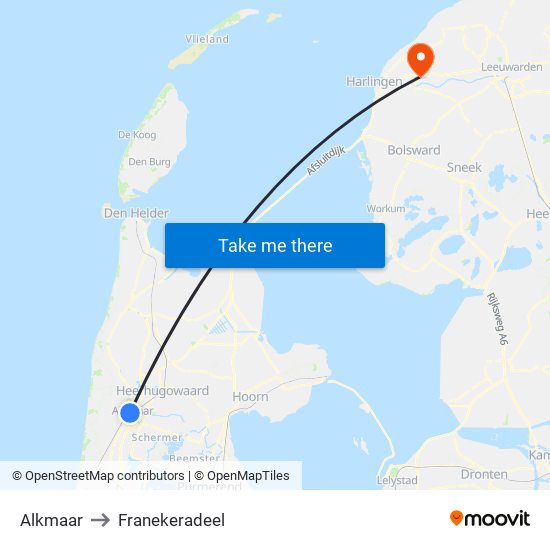Alkmaar to Franekeradeel map
