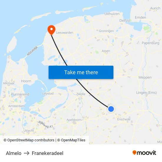 Almelo to Franekeradeel map