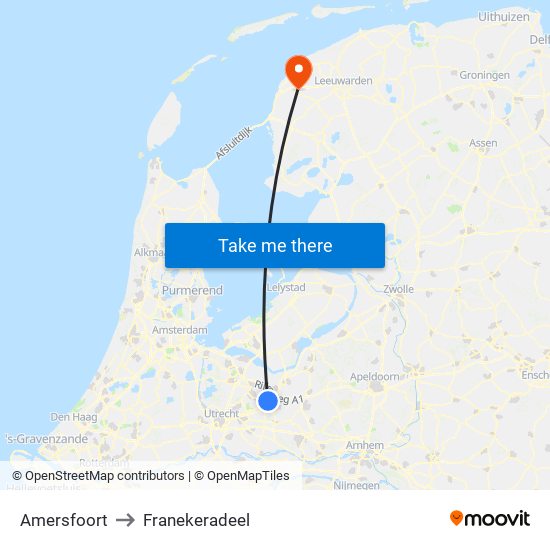 Amersfoort to Franekeradeel map
