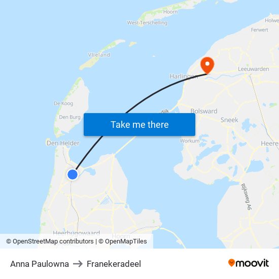 Anna Paulowna to Franekeradeel map