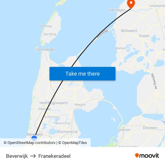 Beverwijk to Franekeradeel map