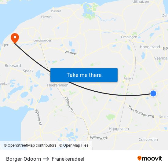 Borger-Odoorn to Franekeradeel map