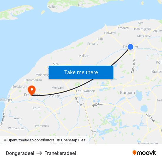 Dongeradeel to Franekeradeel map