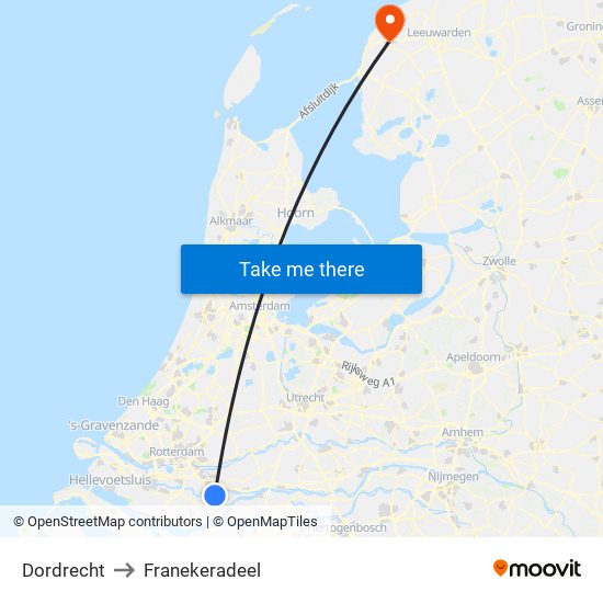 Dordrecht to Franekeradeel map