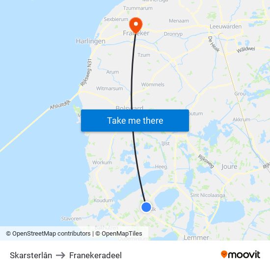 Skarsterlân to Franekeradeel map