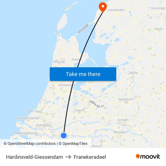 Hardinxveld-Giessendam to Franekeradeel map