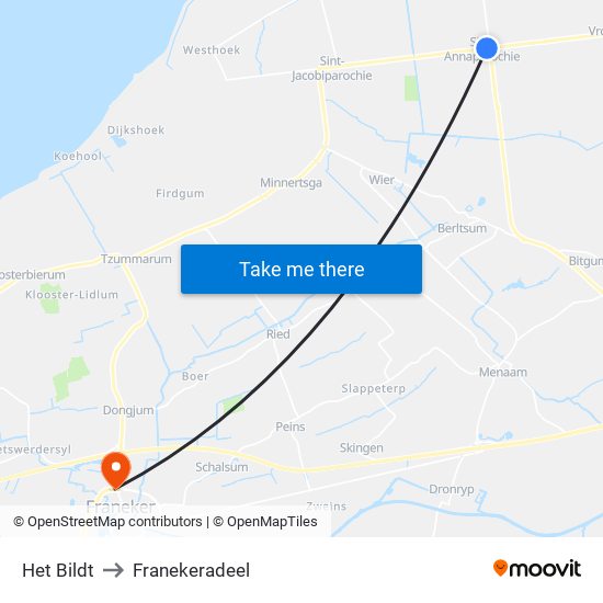 Het Bildt to Franekeradeel map