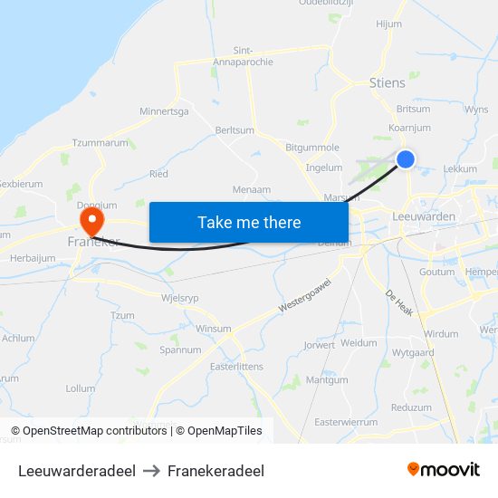 Leeuwarderadeel to Franekeradeel map