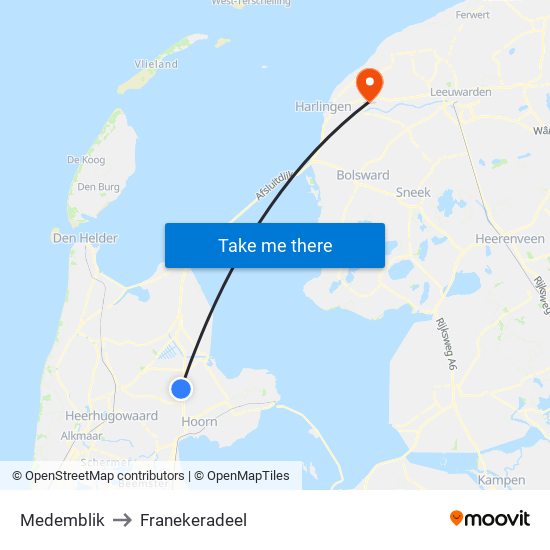 Medemblik to Franekeradeel map