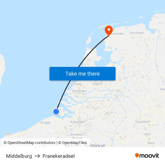 Middelburg to Franekeradeel map