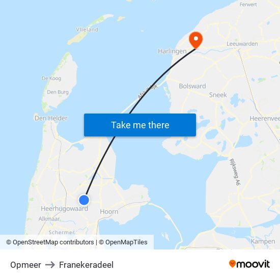 Opmeer to Franekeradeel map