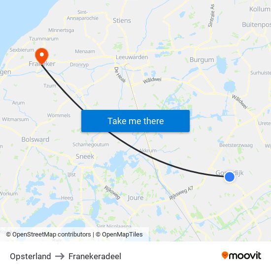 Opsterland to Franekeradeel map
