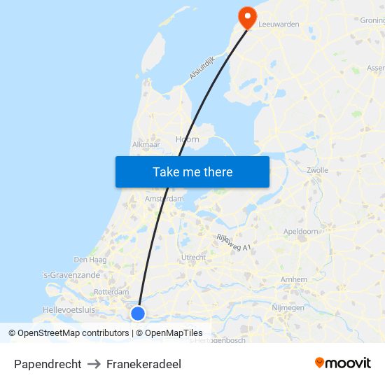 Papendrecht to Franekeradeel map
