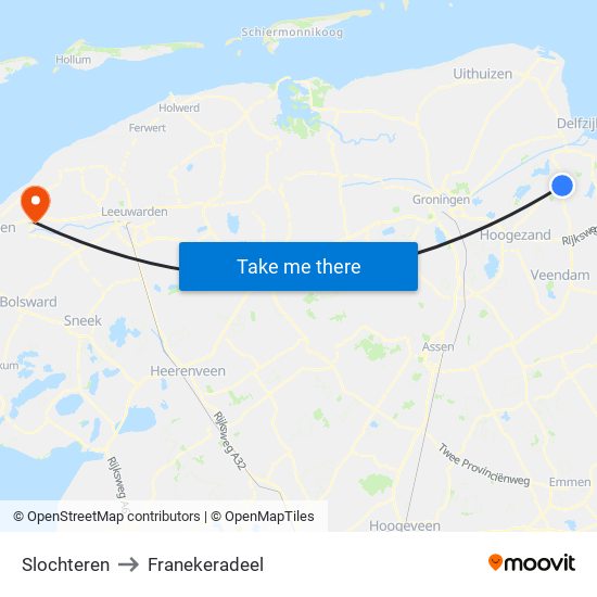 Slochteren to Franekeradeel map