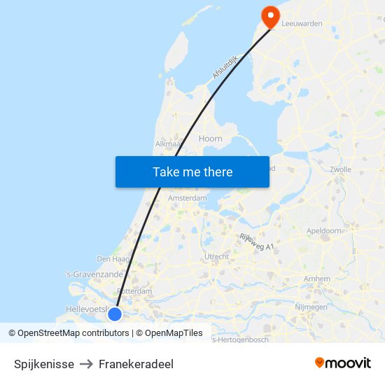 Spijkenisse to Franekeradeel map