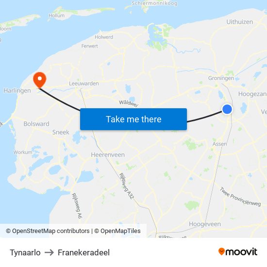 Tynaarlo to Franekeradeel map