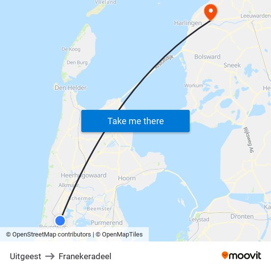 Uitgeest to Franekeradeel map