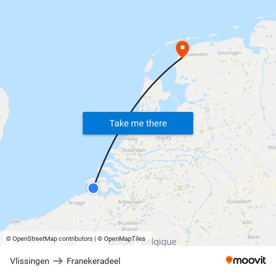 Vlissingen to Franekeradeel map