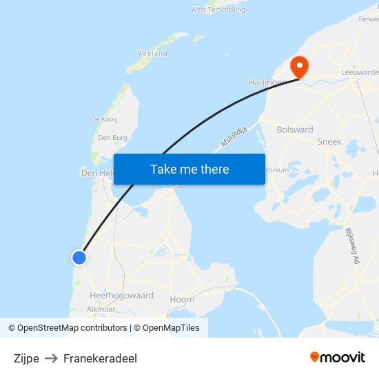 Zijpe to Franekeradeel map
