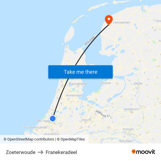 Zoeterwoude to Franekeradeel map