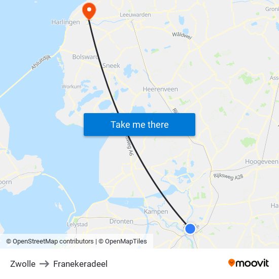 Zwolle to Franekeradeel map