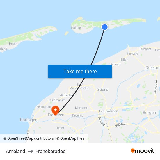 Ameland to Franekeradeel map
