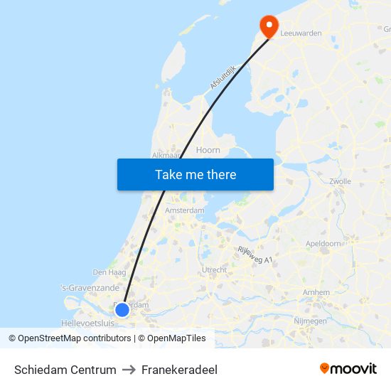 Schiedam Centrum to Franekeradeel map