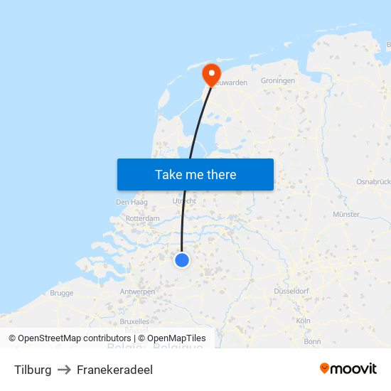 Tilburg to Franekeradeel map