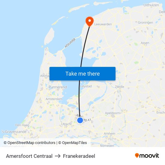 Amersfoort Centraal to Franekeradeel map