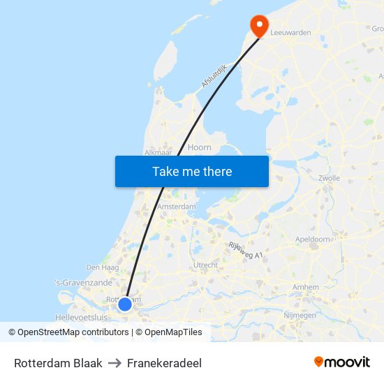 Rotterdam Blaak to Franekeradeel map
