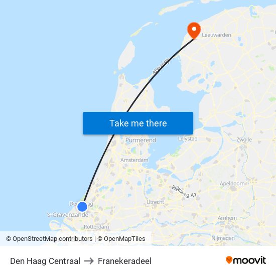 Den Haag Centraal to Franekeradeel map