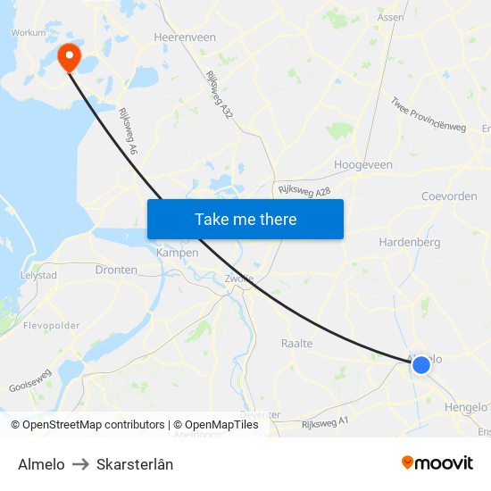 Almelo to Skarsterlân map