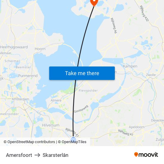 Amersfoort to Skarsterlân map