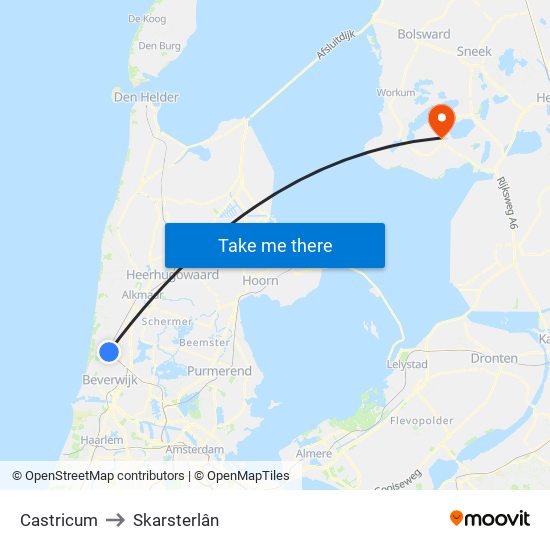 Castricum to Skarsterlân map